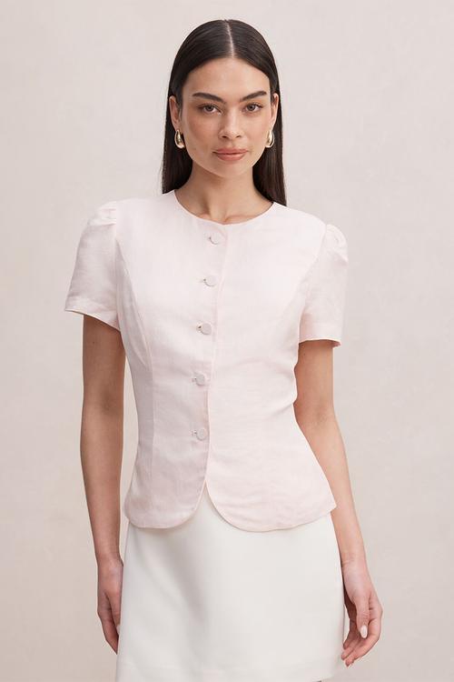 Cartia button down top in rosewater pink