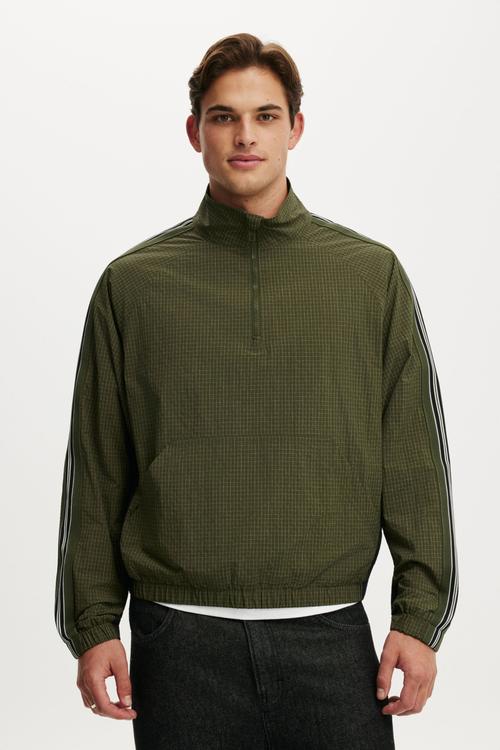 Quarter Zip Spray Jacket - Green Mini Check