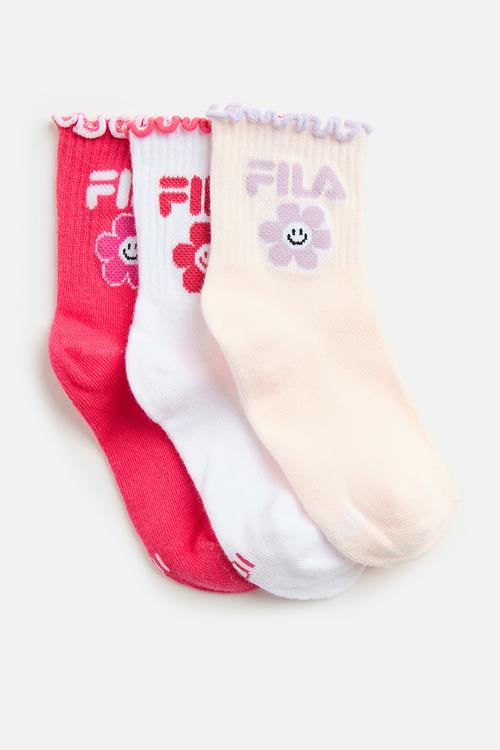 Daisy Lettuce Edge Three Quarter Sock - Rouge Red/ Cherry Blossom/ White