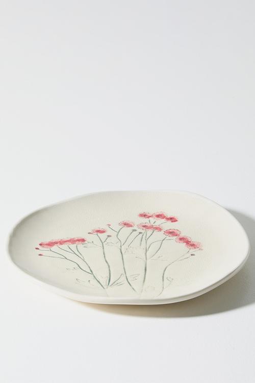 Plate Field Flower Stoneware - Neutral & Red