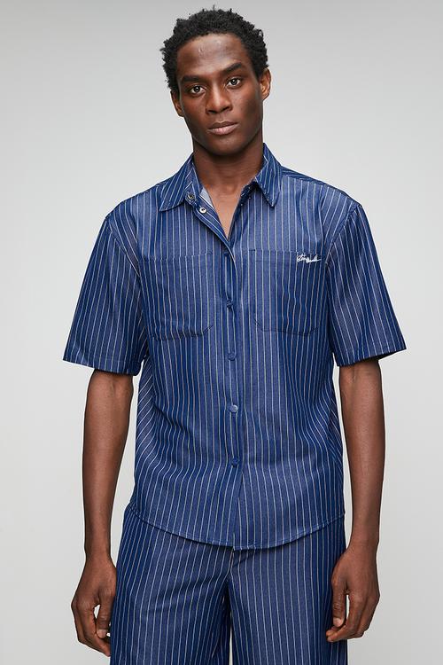 Mens Peter Pin Stripe Shirt - Navy Pin Stripe