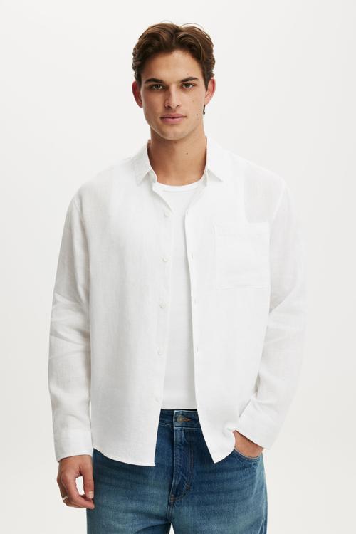 Relaxed Linen Long Sleeve Shirt - White
