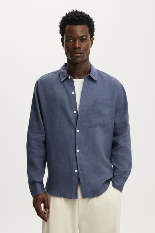 Relaxed Linen Long Sleeve Shirt - Faded Navy