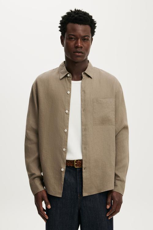 Relaxed Linen Long Sleeve Shirt - Worn Olive