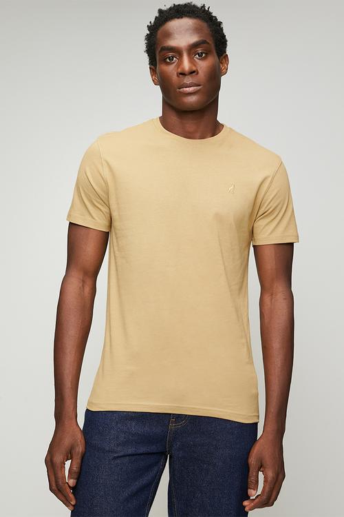 Mens crew neck gots short sleeve tee - beige