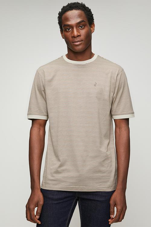 Mens crew neck dm printed short sleeve tee - beige