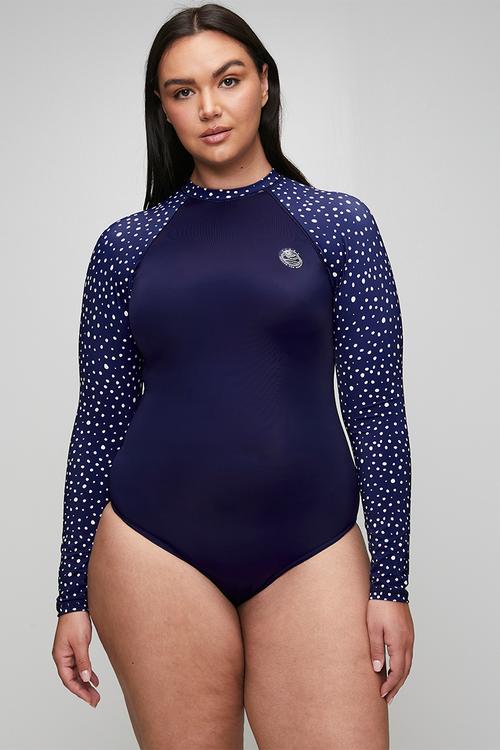 Plus ladies long sleeve full body rashie - navy whale shark