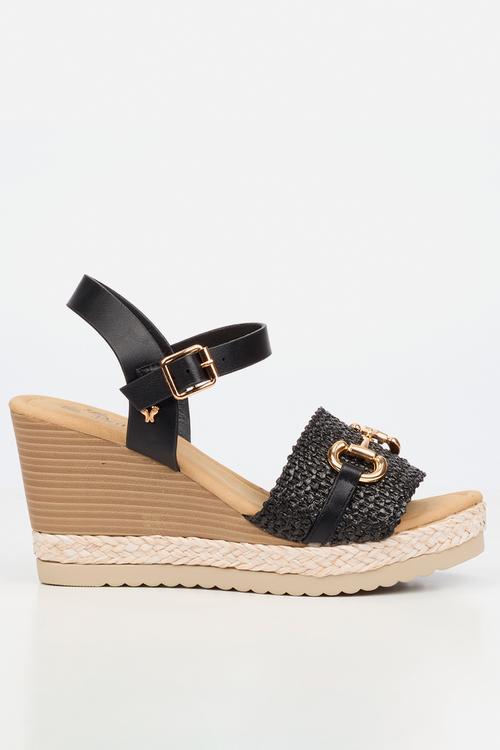 Avery 7 raffia wedge heel - black