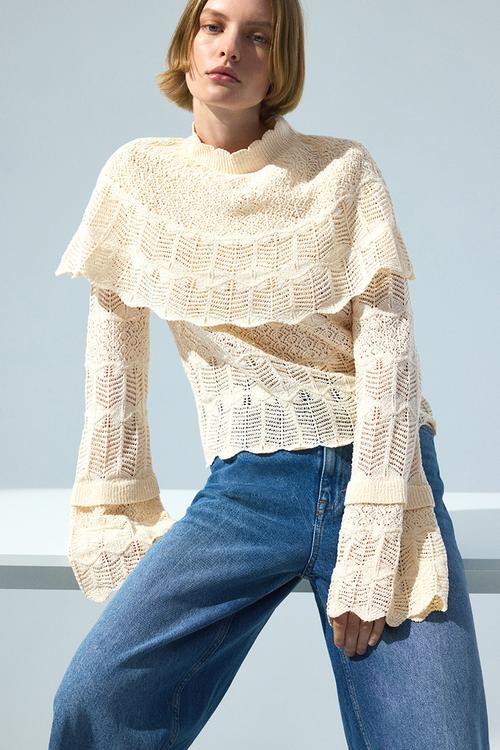 Lace-look cape top - cream