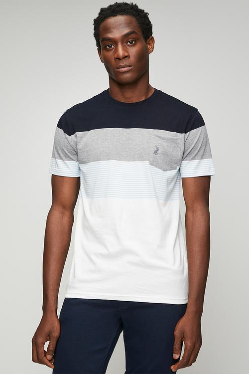 MENS CREW NECK STRIPE POCKET TEE - Blue