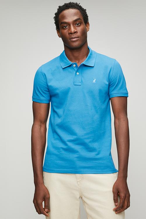 Mens essential pique short sleeve golfer  - blue