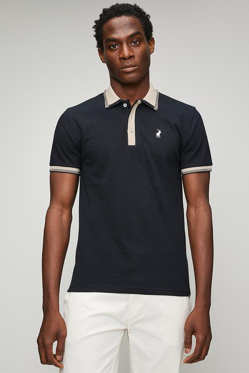 Mens tipped pique ss golfer - navy