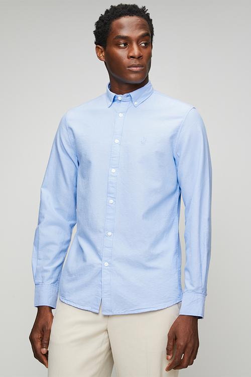 Mens ls classic plain oxford shirt - blue