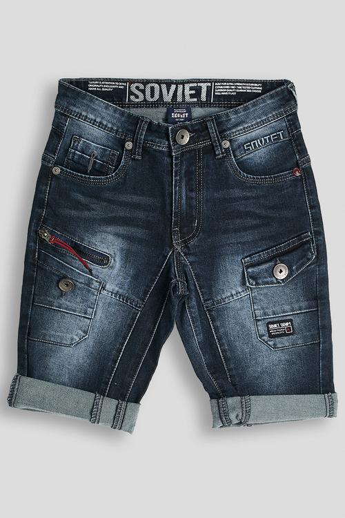 Boys Cargo Pocket Denim Short - Blue Black