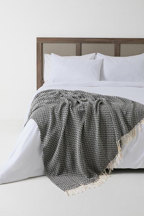 Herringbone Cotton Throw - Charcoal