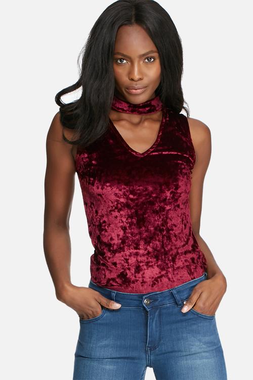 Crushed velvet v-neck cut out top