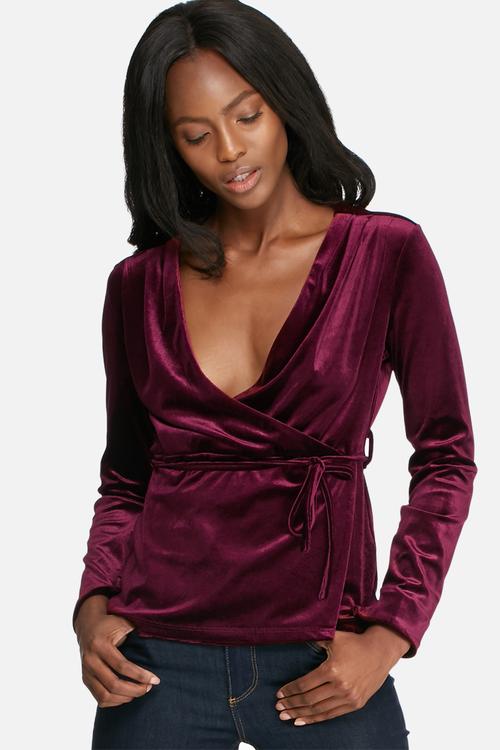 Velvet wrap blouse