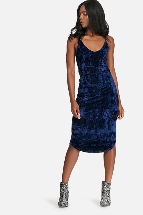 Crushed velvet v-neck midi slip dress