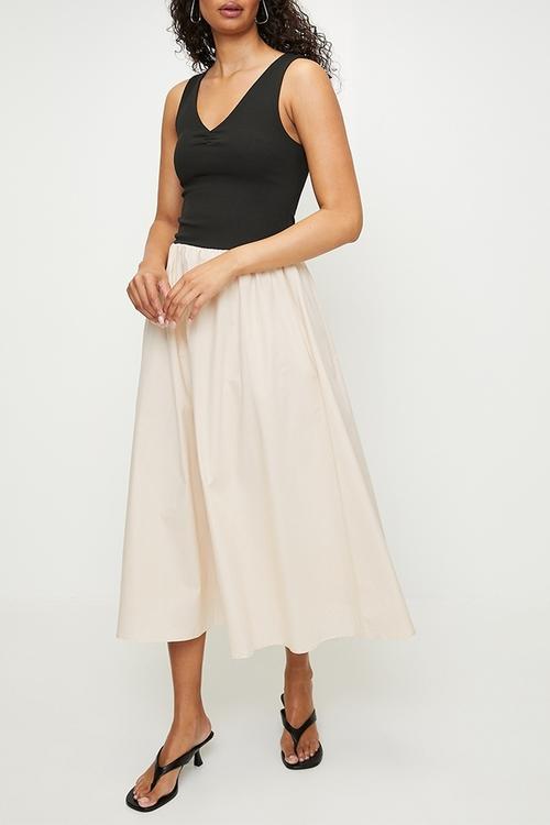 Colourblocked fit and flare dress - Black Cream