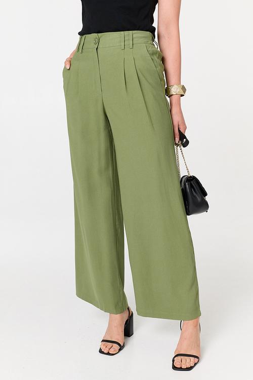 High Waist Straight Leg Trouser - Khaki