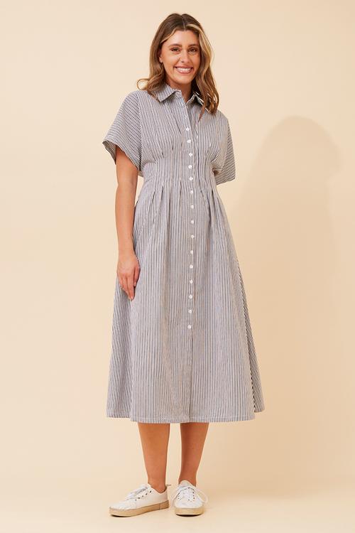 Batwing Stripe Maxi Dress With Waist And Back Dart Detail - Toffee