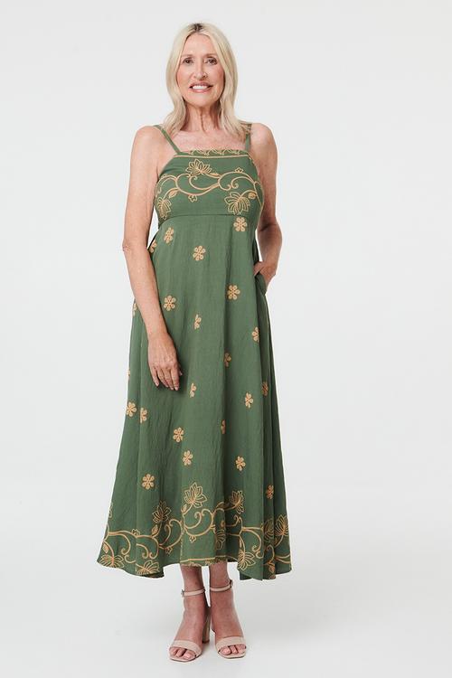 Strappy Boobtube Printed A-Line Maxi Dress - Green