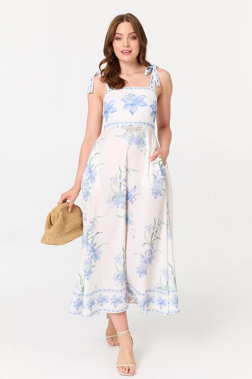 S/Less Strappy Boobtube Printed Floral A-Line Maxi Dress Border Print - Multi White