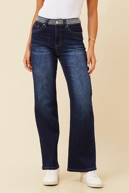 High Waist Rinse Wash Wide Leg With Slight Kick Boot - Dark Denim