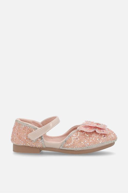 Rhinestone princess flats with butterfly bow detail - pink