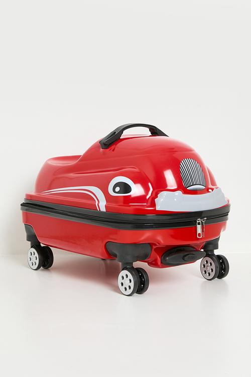 Retro car-shaped ride-on trolley bag - racing red