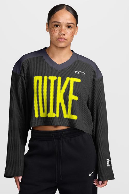 W Nk Sportswear Oversized Cropped Jersey - Black/Gridiron/Lemonvenom