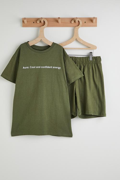 Slogan pj set - dark olive