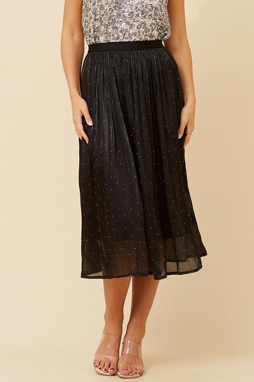 Elasticated Waist Below Knee Skirt - Black