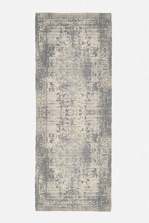 Vintage Distressed Printed Runner  Grey