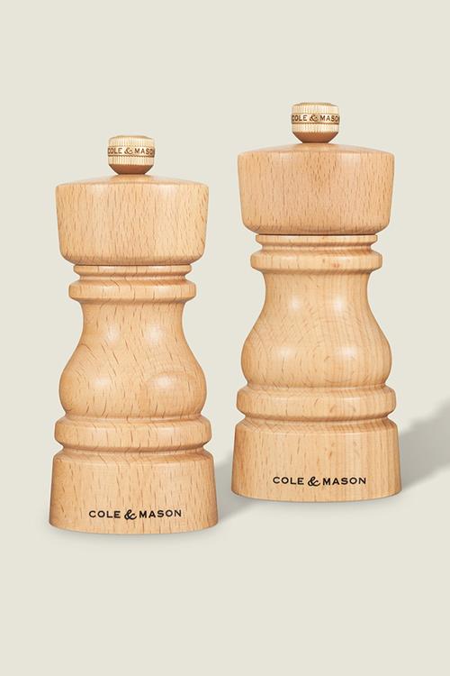 Cole & Mason London Salt & Pepper Mill Set, Natural Beech – 13cm