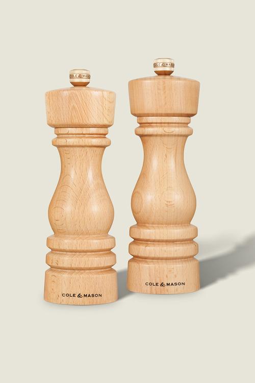 Cole & Mason London Salt & Pepper Mill Set, Natural Beech – 18cm
