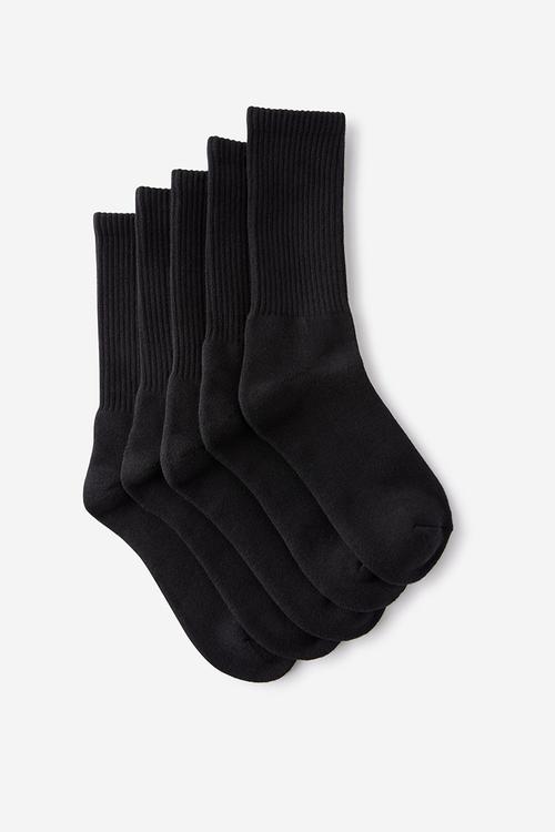 5 Pack Essential Crew Socks - Black