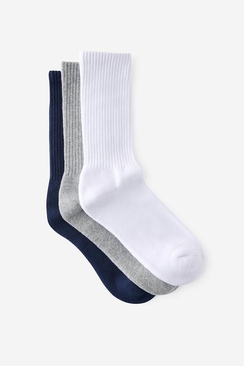 3 Pack Essential Crew Socks - White/Grey Marle/Navy