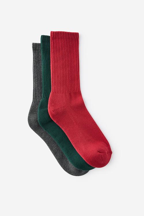 3 PACK ESSENTIAL CREW SOCKS - RED/PINENEEDLE/CHARCOAL