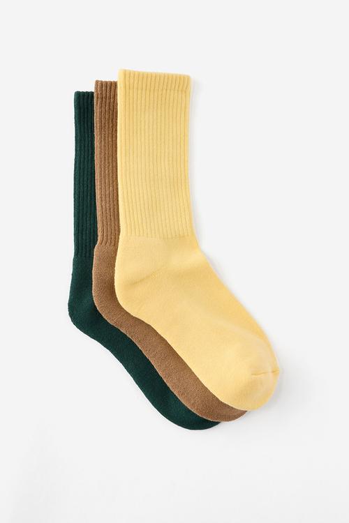 3 PACK ESSENTIAL CREW SOCKS - BUTTER YELLOW/TAUPE/PINENEEDLE