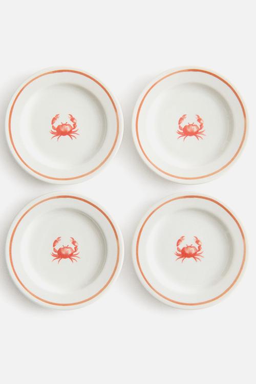 4-pack small porcelain plates - orange/crab