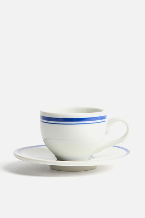 Espresso cup and saucer - white/blue