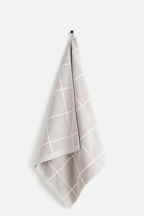 Grid-patterned bath towel - light greige/checked