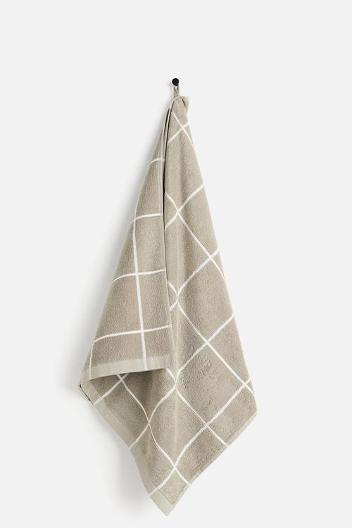 Grid-patterned bath towel - khaki beige/checked