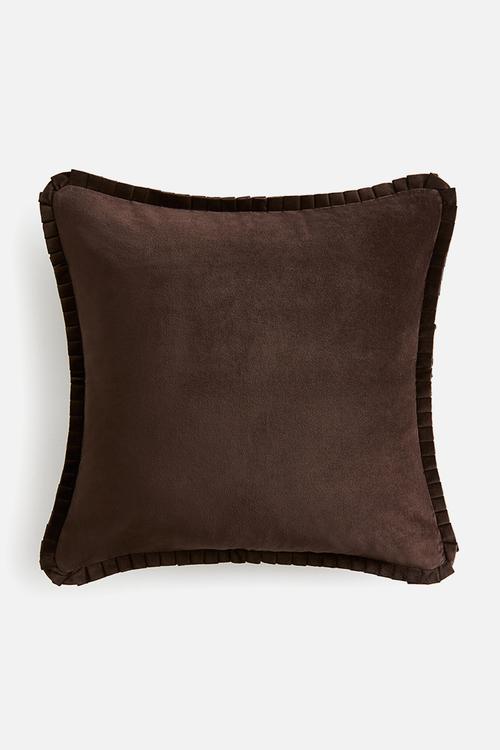 Pleated velvet cushion cover - dark brown