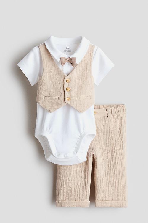 2-piece dressy set - light beige/white