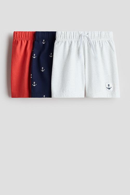3-pack pull-on shorts - light grey marl/anchor