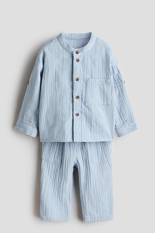 2-piece cotton muslin set - light blue