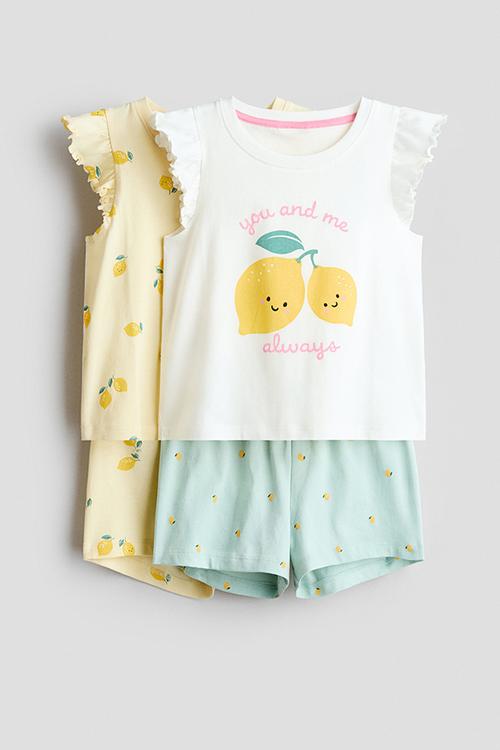 2-pack flutter-sleeve pyjamas - light yellow/lemons