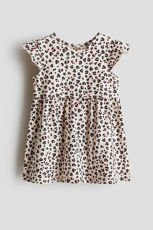 Cotton dress - light beige/leopard print